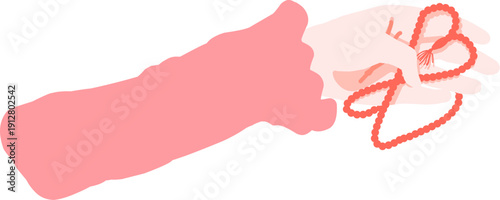 Hand Holding Pink Prayer Beads Tasbih Flat Vector Illustration