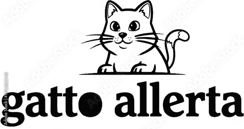 A stylized black and white cartoon cat above bold text