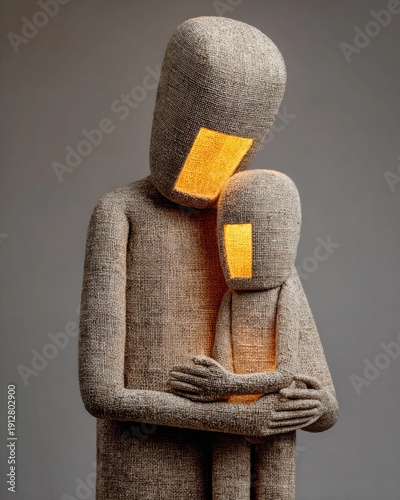 Protection and safety glowing parent figure embracing vulnerable child