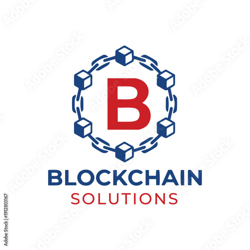 Blockchain Solutions Logo with Digital Chain Emblem
