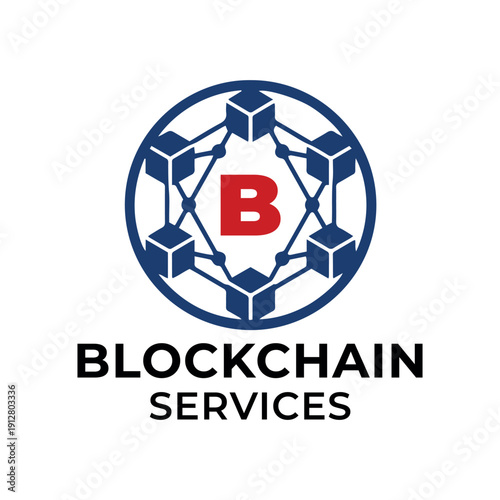Blockchain Services Logo with Digital Network Emblem