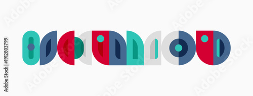 Colorful abstract design. Geometric shapes overlap creating playful pattern. Modern aesthetic, simple composition.