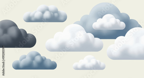 Fluffy White and Gray Clouds on a Light Background