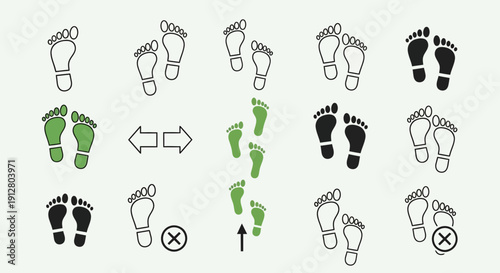 Footprint Icons: Walking, Direction, Steps, Movement, and Guidance