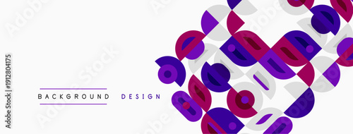 Abstract geometric pattern. Purple, white shapes overlap creating modern design. Minimalist style, clean lines, simple composition.