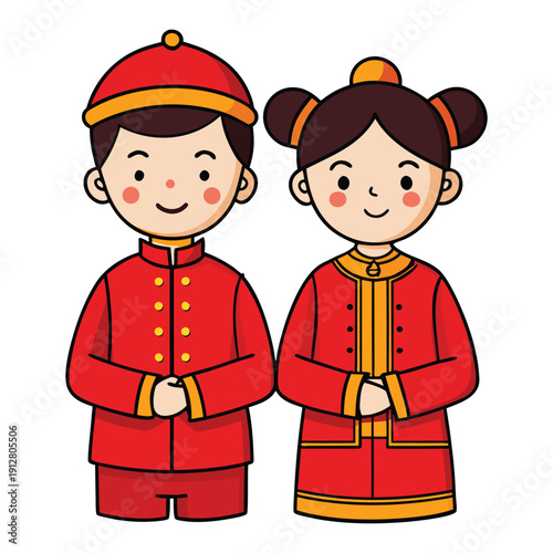 Traditional Boy and Girl Cartoon Character Set