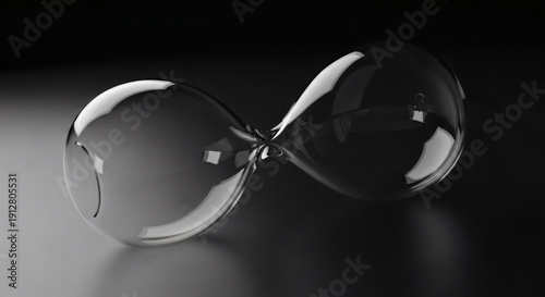 Empty glass hourglass lying on side with no sand inside concept