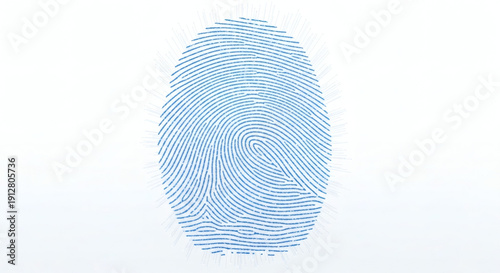 Human fingerprint pattern made of glowing blue fiber optic lines