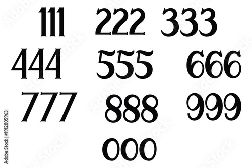 Angel Numbers Set 111 to 999 and 000 Spiritual Numerology Vector