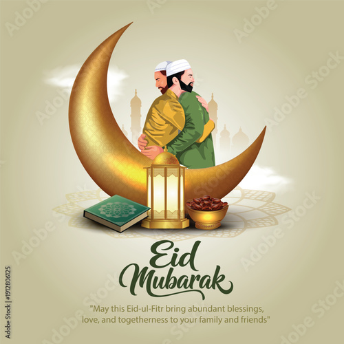 happy Eid mubarak and Ramadan Kareem art greetings with mosque and blue background. abstract vector illustration design.