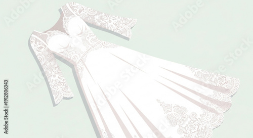 Elegant white wedding dress with long lace sleeves and full skirt a beautiful bridal gown for a special occasion isolated on a soft background