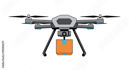 Modern delivery drone carrying a package illustration.