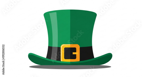 Green leprechaun hat with gold buckle traditional Irish symbol for St Patricks Day celebration isolated on white