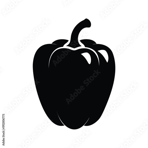 Silhouette of a bell pepper with a stem, isolated on white background, vector illustration, bell pepper silhouette vector illustration