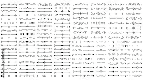 Decorative divider line icons set isolated on white background
