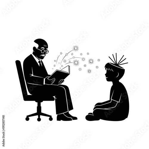Creative mentor teaching young student with innovative ideas illustration vector art