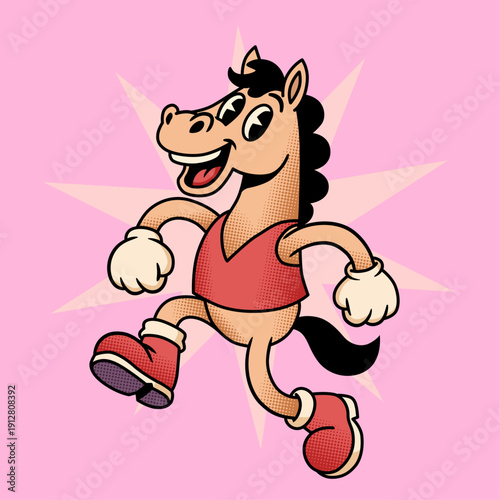 Retro 1930s Rubber Hose Style 2026 Lunar New Year Horse Character Vector Illustration