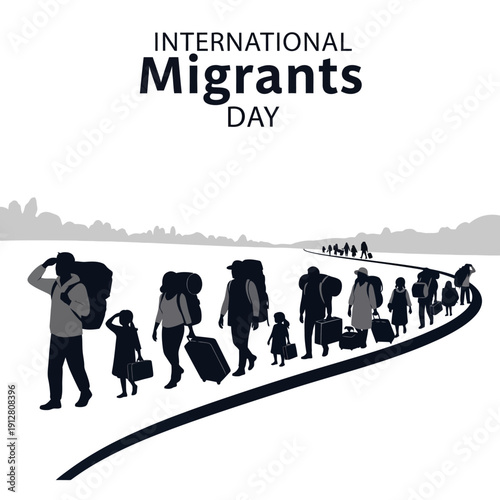 International Migrants Day Illustration: Diverse Family Journeying Together with Luggage