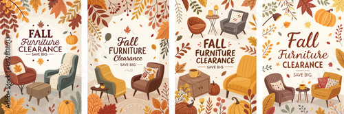 Autumn-themed furniture clearance featuring cozy chairs and warm colors.