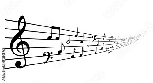 A staff with musical notes and clefs, suggesting the art and science of music composition and performance