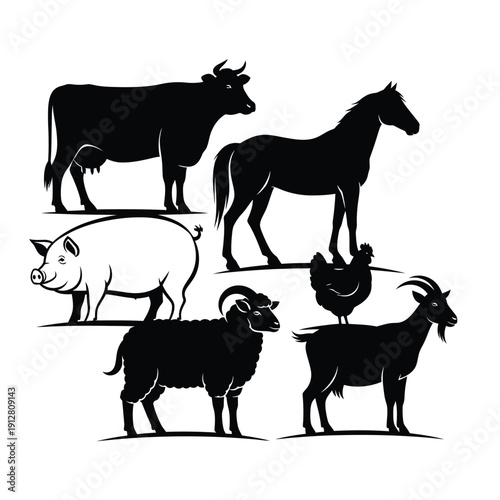 Farm animals silhouettes collection