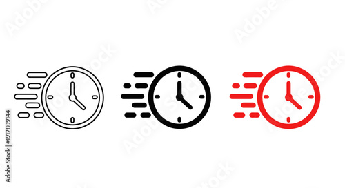 Three Icons Representing Speed, Time, and Urgency with Motion Lines, displayed in Black and White and Red