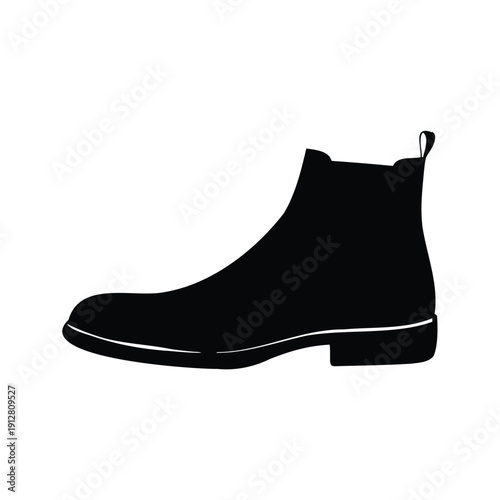 Black and white stylish boots with detailed design silhouette vector illustration, chelsea boots silhouette vector illustration