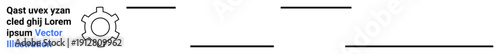 Gear icon alongside placeholder text and horizontal lines, suggesting settings or technical elements. Ideal for technology, engineering, user interfaces, education, automation, process, simple