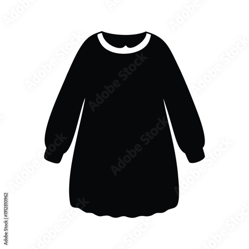 Elegant black and white dress silhouette vector illustration with ruffled hem and long sleeves, chunky sweater dress silhouette vector illustration