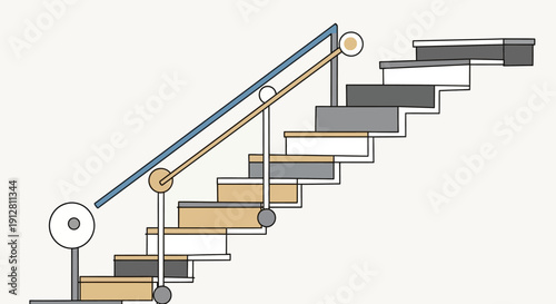 Modern Staircase Design with Blue Handrail and Wooden Steps