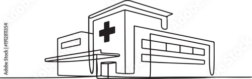 a hospital building with a medical.one line victor illustration in white Background