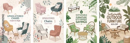 Charming collection of upholstered chairs, showcasing elegant designs and eco-friendly style.