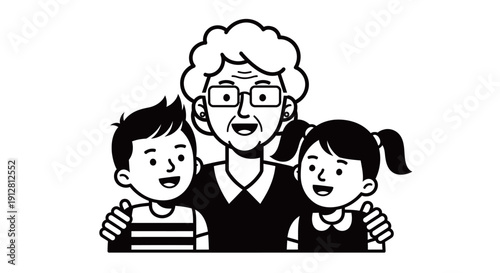 Happy Grandmother with Grandson and Granddaughter Portrait