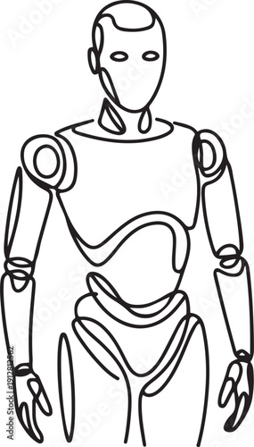 Continuous one line drawing of humanoid robot technology.one line victor illustration in white Background