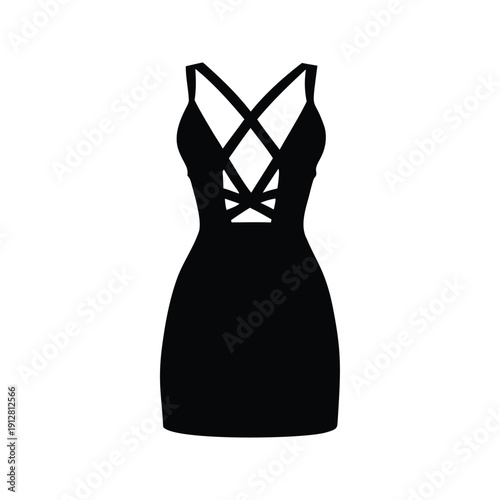 Tableau sur toile Elegant black and white dress with unique criss-cross back design silhouette vec