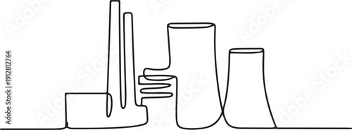 Continuous one line drawing of industrial power plant. Power plant, factory building.one line victor illustration in white Background