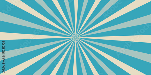 Retro vintage spiral wavy sun rays, blue background pattern, radial spiral stripes, comic ray stripes, grunge texture, circus, carnival, summer background, vector illustration.