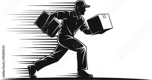 Fast Courier Running With Package Silhouette