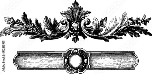 Vintage decorative border and rosette set for elegant design projects