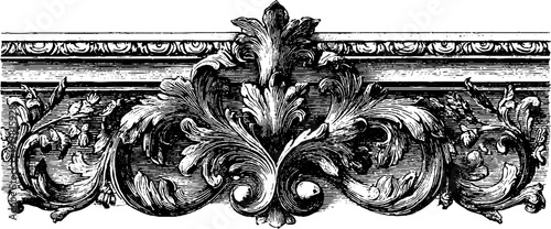 Ornate vintage engraved floral border and rosette design for decorative purposes