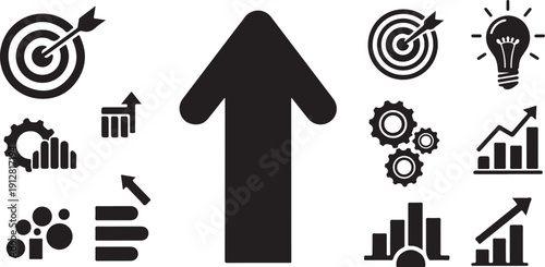 Business Growth and Development Concept with Black Icons