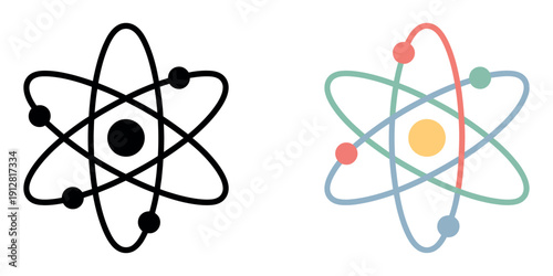 Atom Vector Icon Set Nuclear Physics Symbol with Electron Orbits