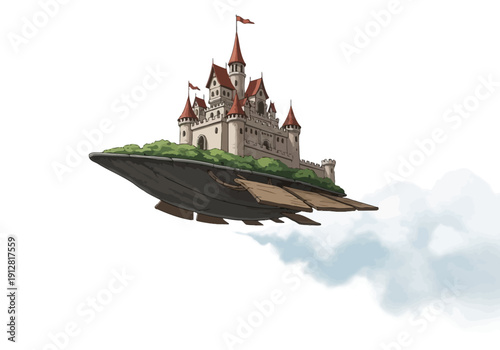 Fantasy castle flying in air.