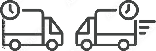 Fast delivery truck icon set collection with express shipping, 24h service, cargo van and logistics transport symbols isolated on white background vector illustration for courier.