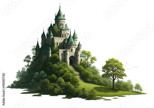 Fantasy Castle on a Hilltop.