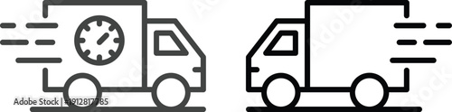 Fast delivery truck icon set collection with express shipping, 24h service, cargo van and logistics transport symbols isolated on white background vector illustration for courier.