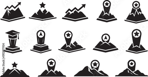 Black and white icons of achievement and success symbols