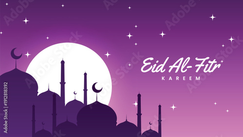 Eid al fitr celebration banner islamic and mosque silhouette. Vector