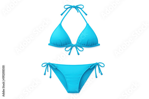 Neon blue bikini design on gray background for summer fashion and beachwear concepts