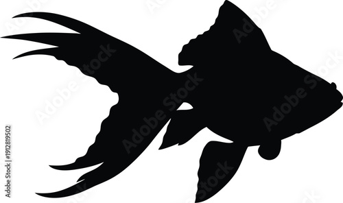 Black silhouette fish illustration with flowing fins and scales, Whisk concept, vector graphic, 2D artwork for aquatic themes